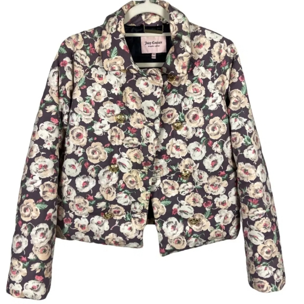 Juicy Couture Floral Quilted Puffer Jacket. Y2K size SMALL